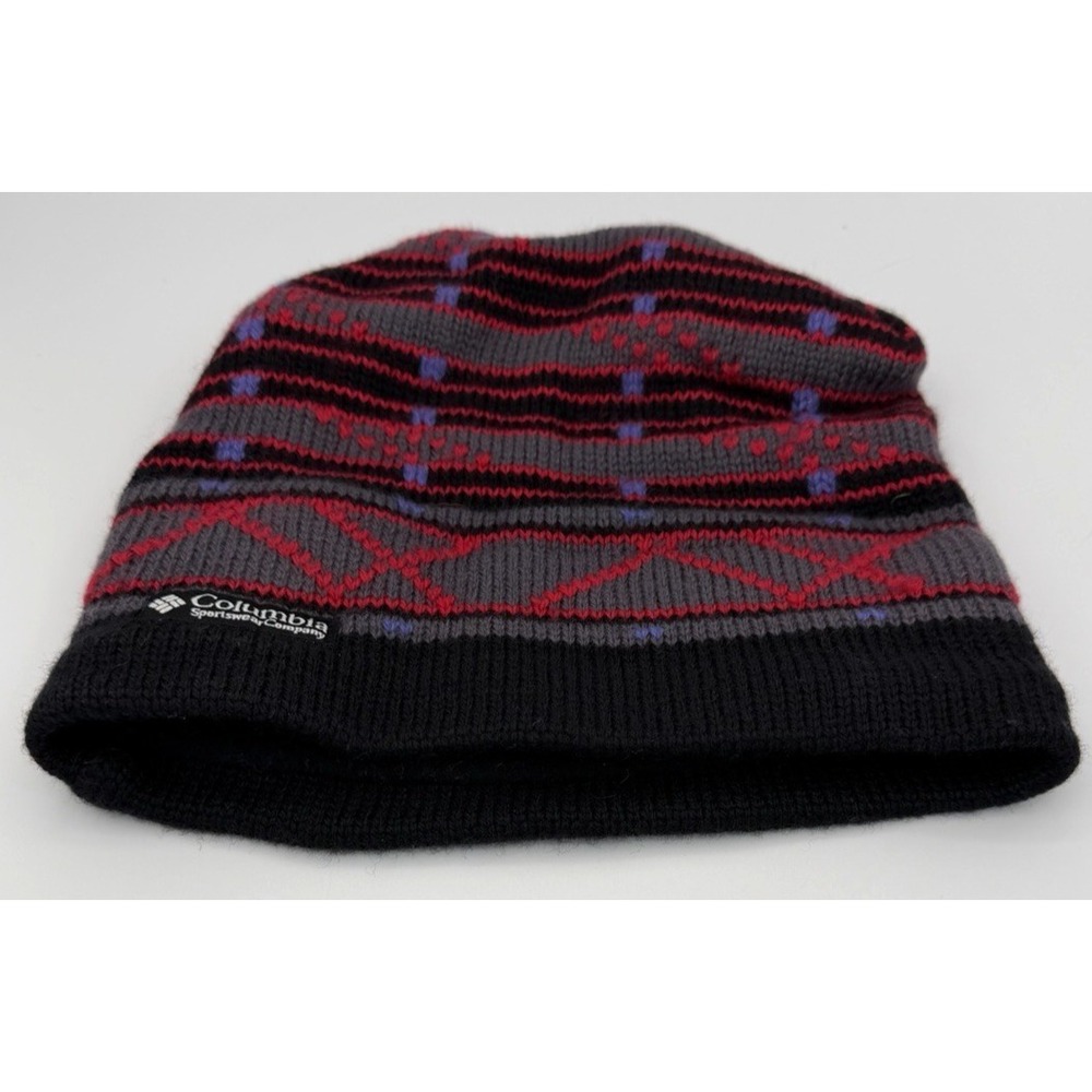 Columbia Wool Vintage Beanie Hat Aztec Print OSFA Black & Gray Made in Canada
